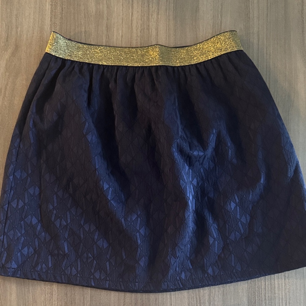 Elegant Navy Blue Skirt with Gold Waistband